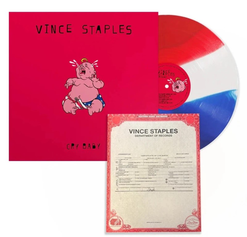 Vince Staples Cry Baby (LE Red White Blue Autographed Birth Certificate IN HAND