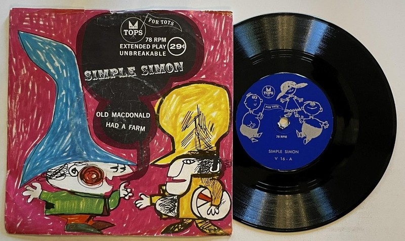 Simple Simon / Old MacDonald Had A Farm 7″ 78 rpm PS EX+ Tops For Tots (195?)