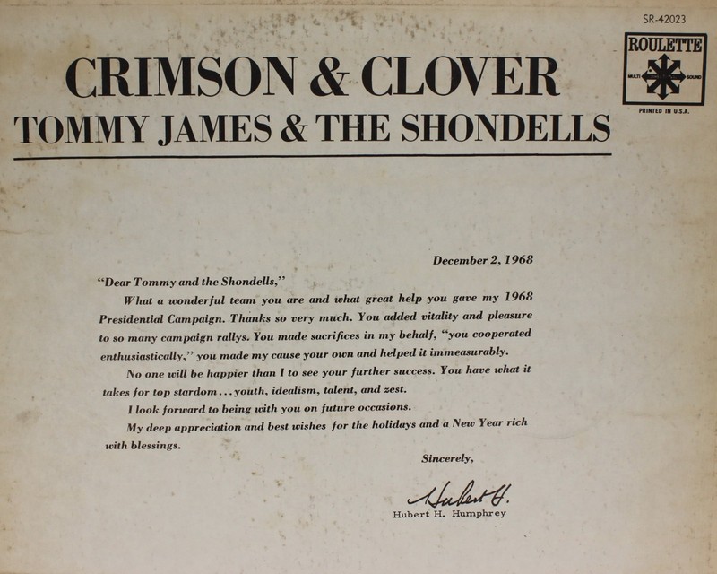 TOMMY JAMES & THE SHONDELLS Crimson & Clover LP 1969 ROULETTE Bell Sound SR42023 gallery