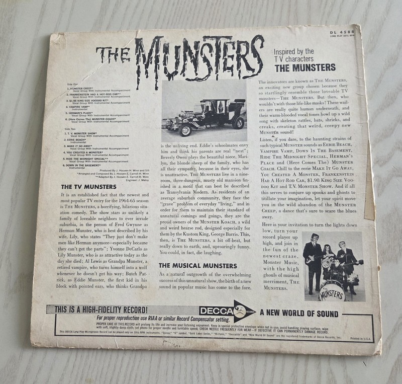 THE MUNSTERS 1964 DECCA PINK LABEL PROMO VINYL LP Poor Condition gallery