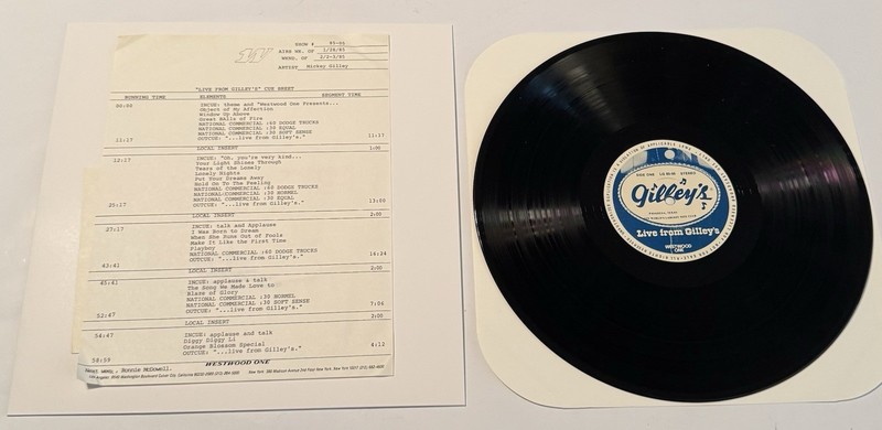 33 LP Vinyl Record, Live From Gilleys, Mickey Gilley, W/Cue Sheet, 1/1985, VG