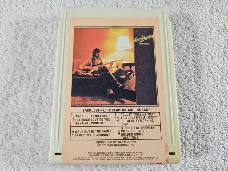 Eric Clapton- Backless 8-Track Tape. Pro serviced. Canadian Release.