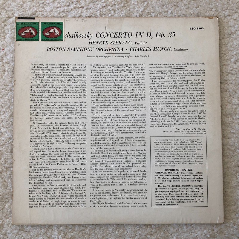 RCA Living Stereo LSC 2363 1/1S TCHAIKOVSY Violin Concerto HENRYK SZERYNG gallery