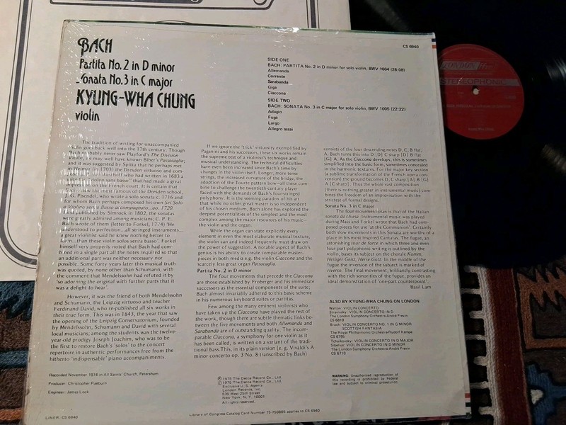 LONDON FFrr CS6940 /BACH VIOLIN PARTITA / SONATA KYUNG-WHA CHUNG/EXCELLENT gallery