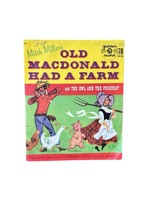 Little Golden Record Old MacDonald Had a Farm VTG 78 RPM Yellow Vinyl Children