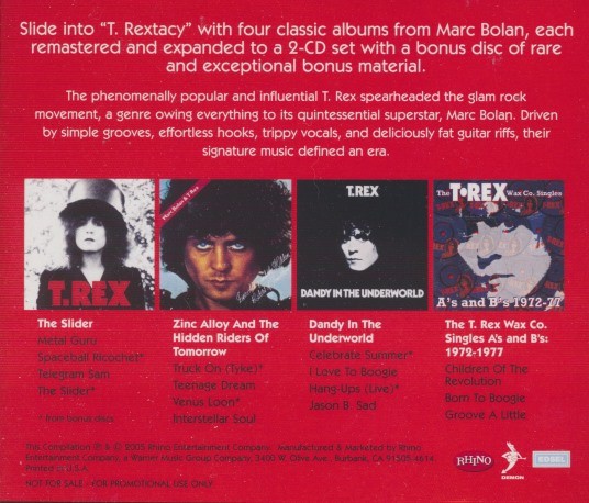 T. Rex: Selections From T. Rex 15-Track PROMO MUSIC AUDIO CD 1970s glam rock ’05