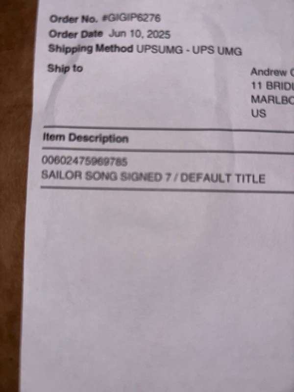Sailor Song Signed 7" Vinyl Autographed Signed By Artist GIGI PEREZ gallery