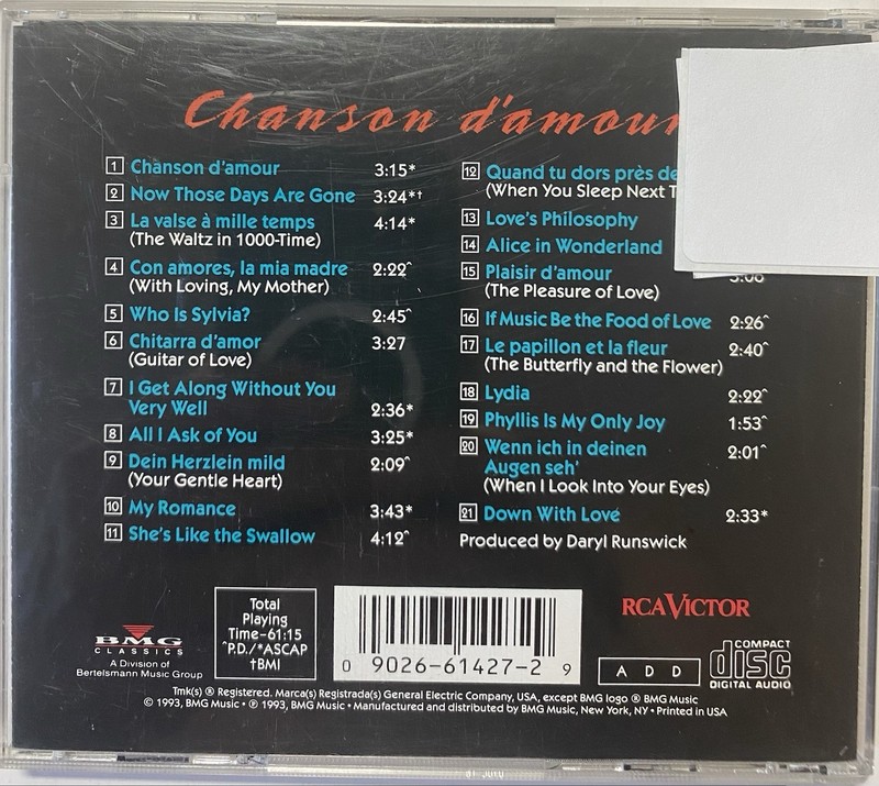 King's Singers - Chason D'Amour - 21 Tracks - 61+ Mins - 1993 RCA Victor CD gallery