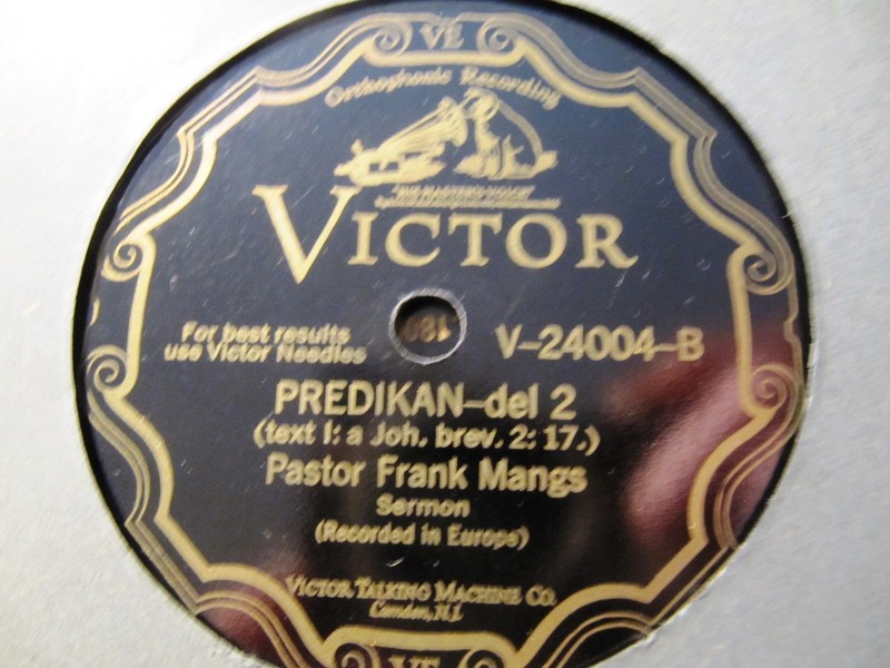 1931 FINNISH Swedish Evangelist Pastor FRANK MANGS Sermon- PREDIKAN Victor 24004 gallery