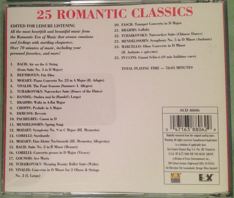 25 Romantic Classics - Used CD Jan-1996, Vox - Classical Music Various Artists gallery