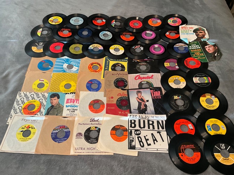 Vintage 45rpm 1960s-80s Record Lot, 54pc, Surf Rock, Soul, Rock, Pop