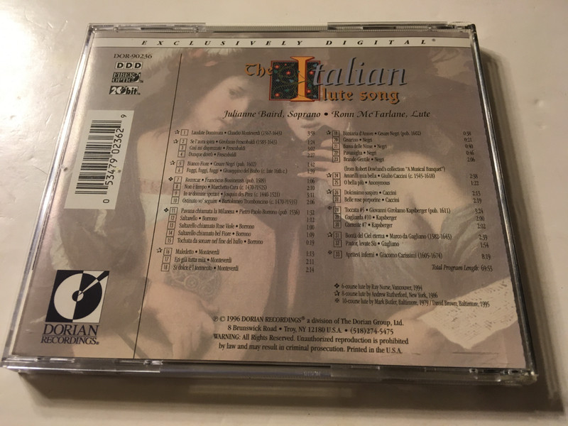 Julianne Baird Ronn McFarlane The Italian Lute Song CD gallery