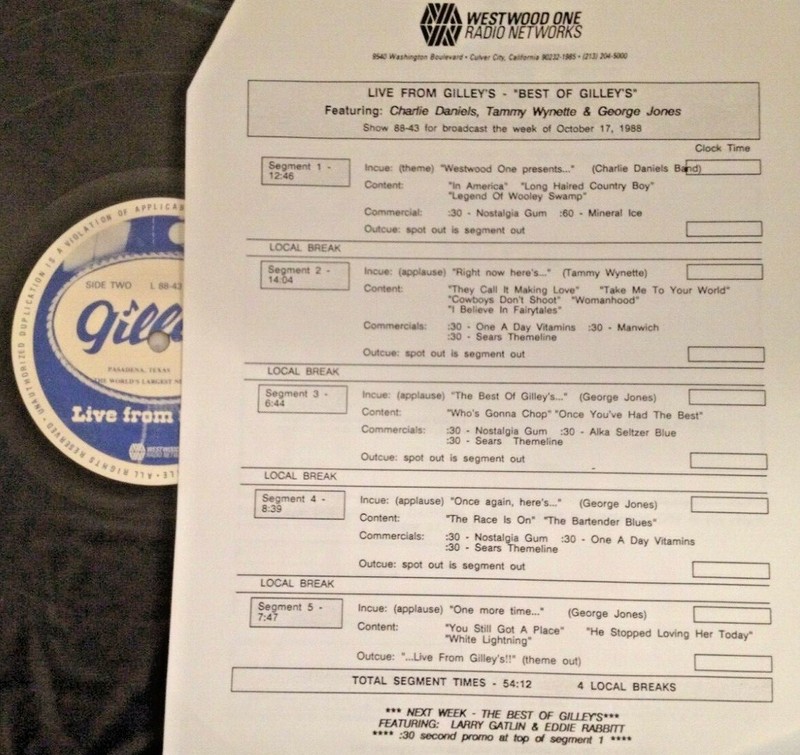 RADIO SHOW:BEST OF GILLEYS 10/17/88 GEORGE JONES, CHARLIE DANIELS, TAMMY WYNETTE