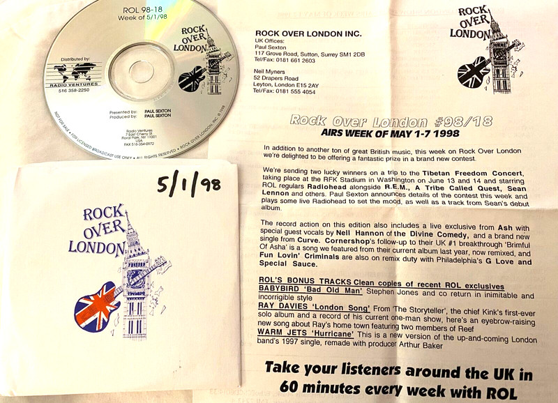 5/1/98 ROCK OVER LONDON (AOR): ASH/NEIL HANNON (LIVE/BELFAST ’97),RADIOHEAD LIVE