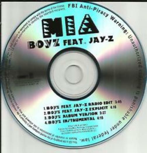 M.I.A: Boyz PROMO MUSIC AUDIO CD Jay-Z Radio Edit Explicit Album Instrumental