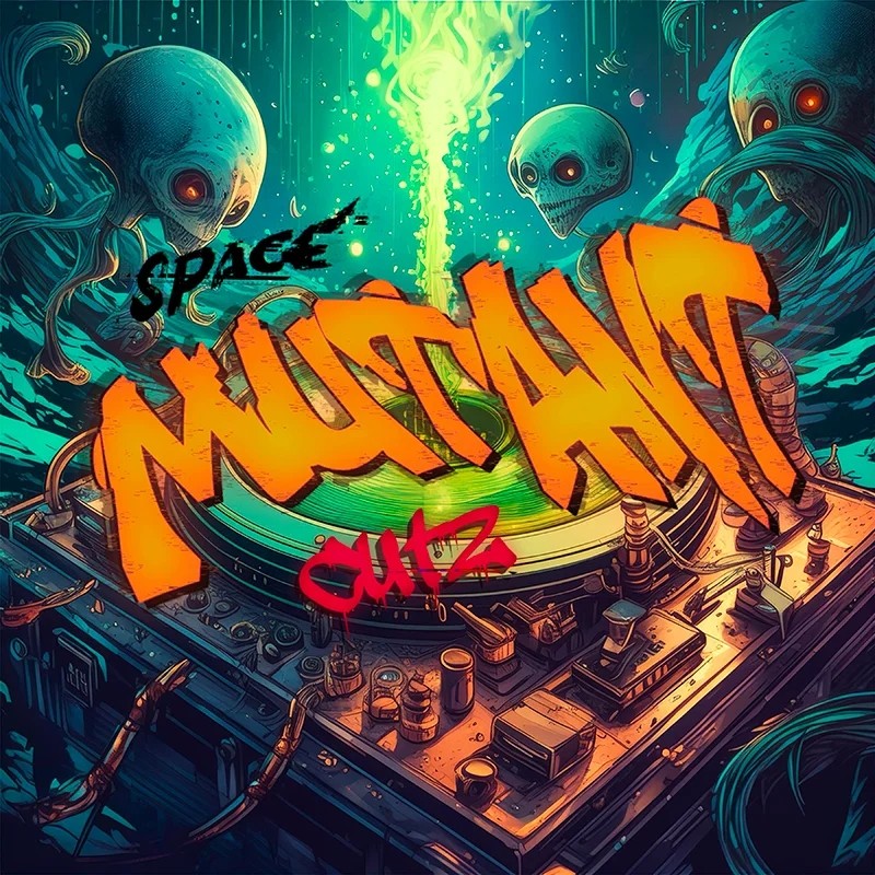 Space Mutant Cutz 12" Cyan + Black Cosmos Scratch Record from Crabcake Records