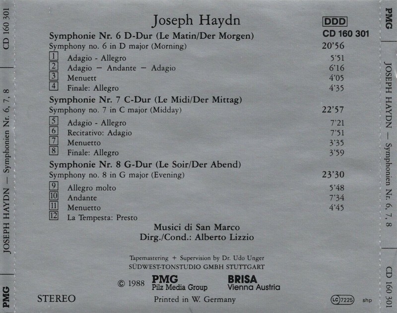 Joseph Haydn: Symphonies Nos. 6, 7 and 8 (CD, 1988, PMG) gallery