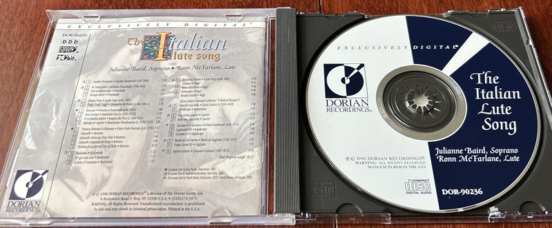 THE ITALIAN LUTE SONG- JULIANNE BAIRD & RONN McFARLANE CD. DORIAN DOR-90236 gallery