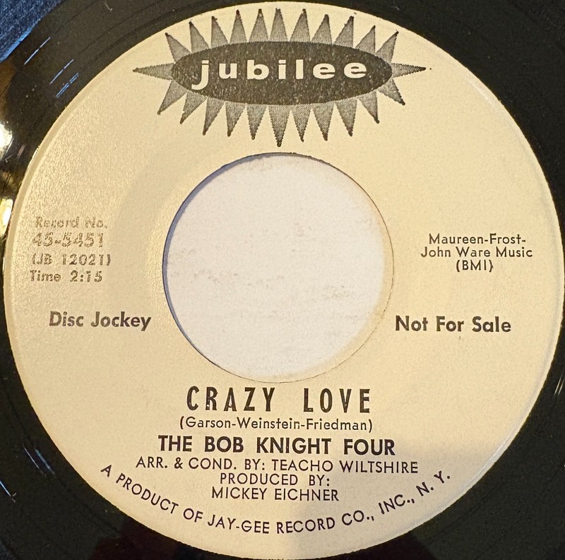 The Bob Knight Four Two Friends / Crazy Love 1963 Jubilee 45-5451 PROMO EX