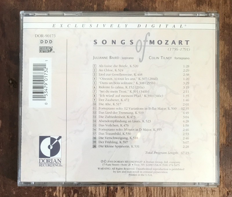 Julianne Baird Songs of Mozart Colin Tilney Edwin I. Lawrence w/Der Fruhling NM gallery