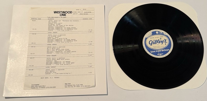 33 LP Vinyl Record, Live From Gilleys, Steve Wariner, W/ Cue Sheet, 12/1984, VG