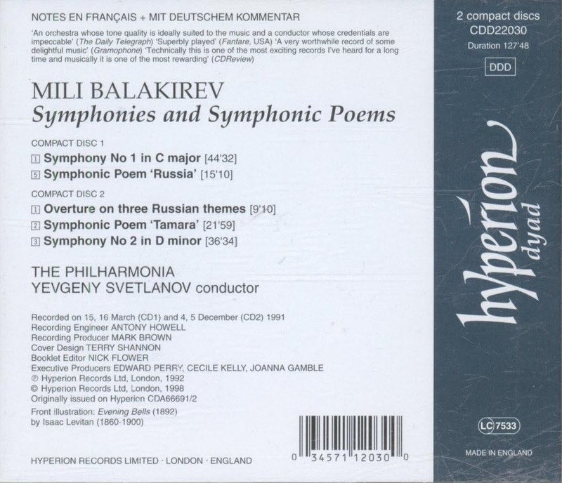 Balakirev: Symphonies 1 & 2 • Russia - Philharmonia / Svetlanov (2 CDs, 1998) gallery