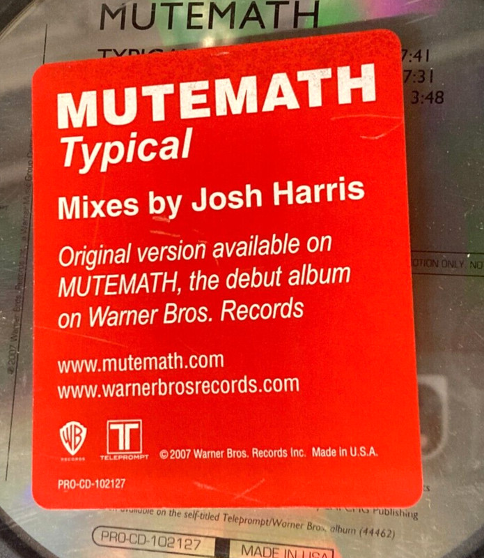 MUTEMATH "Typical" PROMO MAXI CD Josh Harris REMIXES / MINT Reprise ©2007 gallery