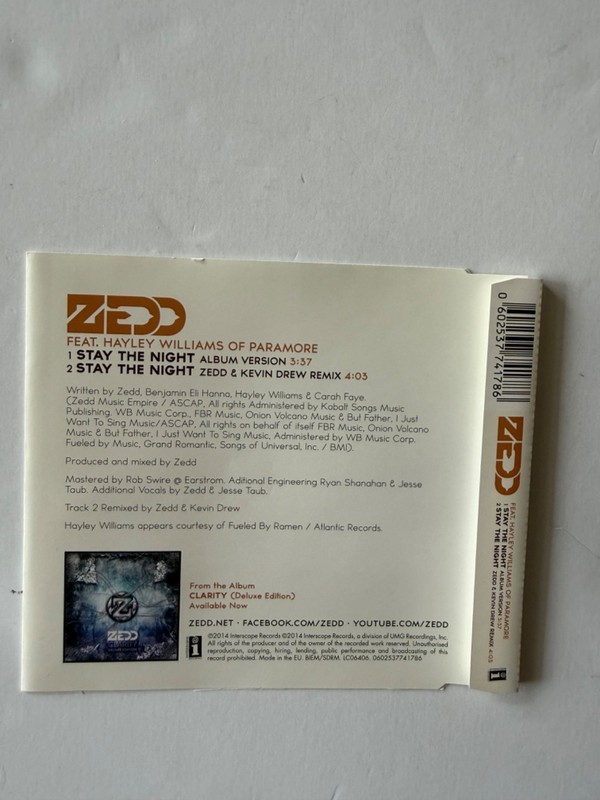 Zedd Featuring Haley Wiiliams Stay The Night Cd Single gallery
