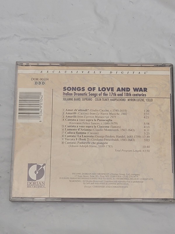 Dorian Recordings Songs of Love and War CD Julianne Baird Colin Tilney Myron Lut gallery