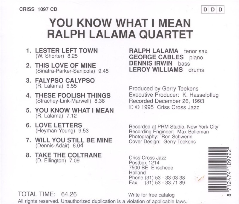 RALPH LALAMA – YOU KNOW WHAT I MEAN NEW CD