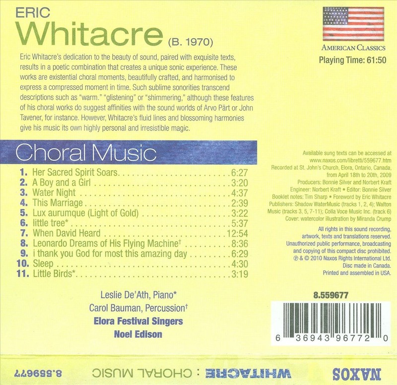 ERIC WHITACRE: CHORAL MUSIC NEW CD