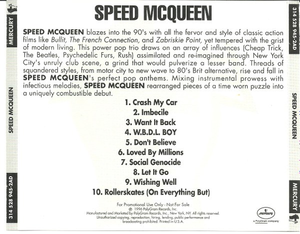 Speed McQueen - Speed McQueen (CD, Advance, Album, Promo) (Near Mint (NM or M-)) gallery
