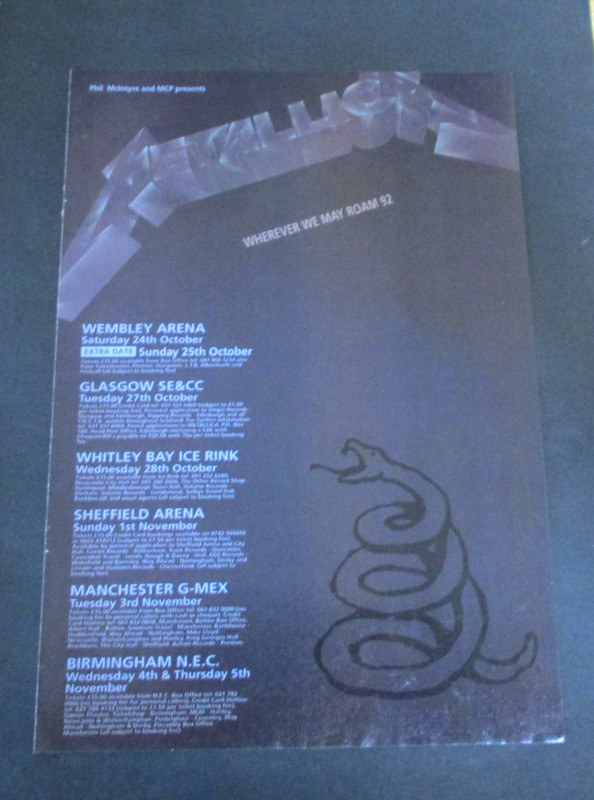Metallica Tour Dates Wherever We May Roam 92 Advert 205 x 295 mm A4 1990’s