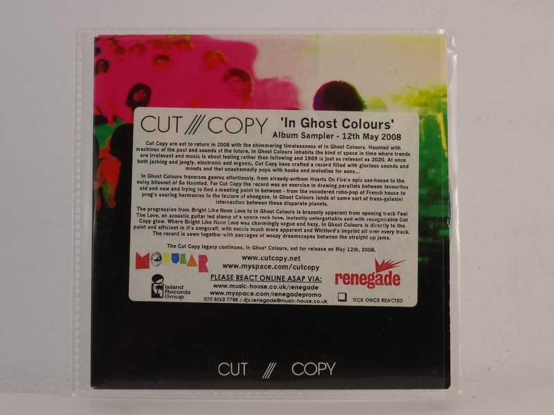 CUT//COPY IN GHOST COLOURS (E57) 5 Track Promo CD Single including Picture Sleev