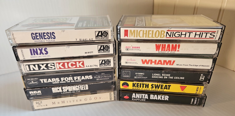 Vintage 80s Cassette Tape Lot 12 Pop Rock INXS Genesis Wham Sweat Baker Lionel