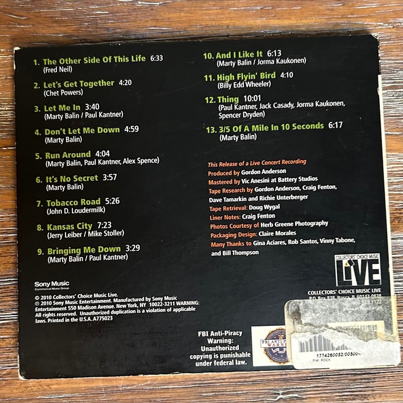 Jefferson Airplane : Live Fillmore Auditorium 10/16/66 Grace's Debut CD gallery