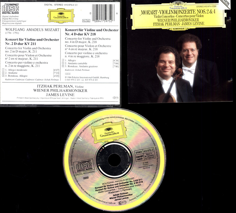 CD MOZART VIOLIN CONCERTOS TZHAK PERLMAN JAMES LEVINE WIENER PHILHARMONIKER