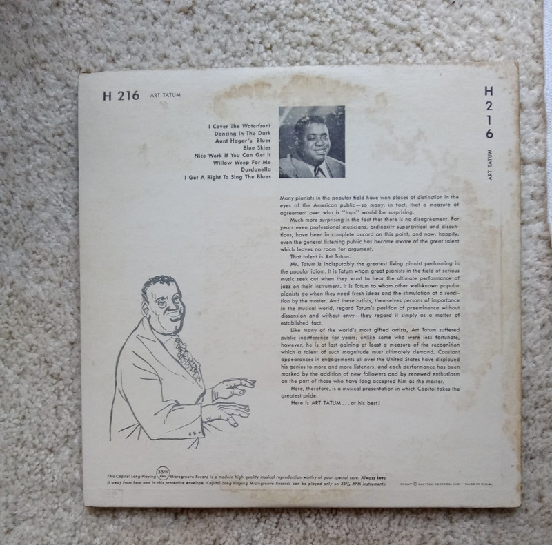 Art Tatum – Art Tatum ~ 1950 10" Vinyl LP Capitol Records H-216 Jazz EXC. gallery