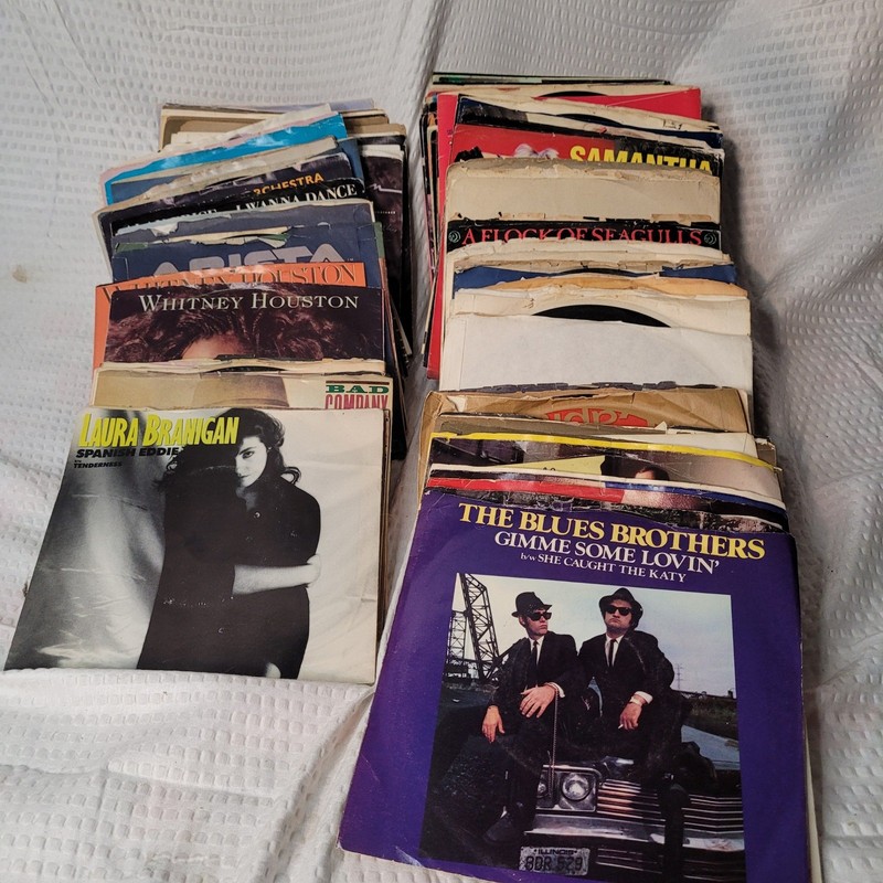 Vintage 45 RPM Vinyl Record Lot 80s Pop Rock Blues MYSTERY 20PK
