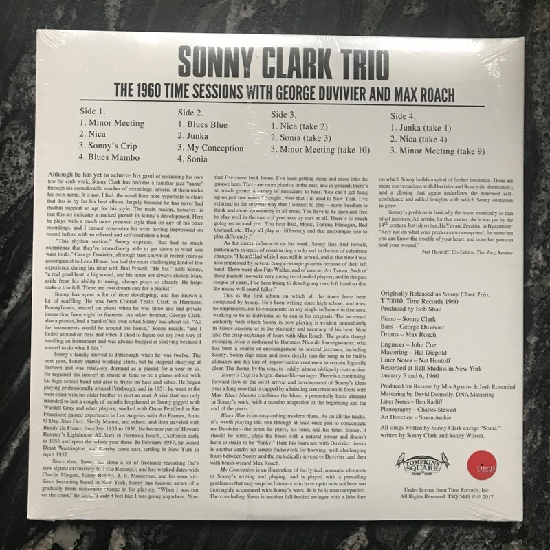 SONNY CLARK TRIO 1960 Time Sessions TOMPKINS SQUARE TSQ #2LP's SS gallery