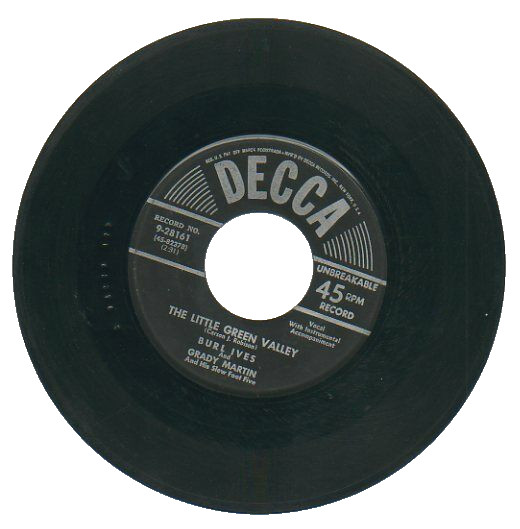 BURL IVES 45 RPM Record THE LITTLE GREEN VALLEY / DIESEL SMOKE, DANGEROUS CURVES