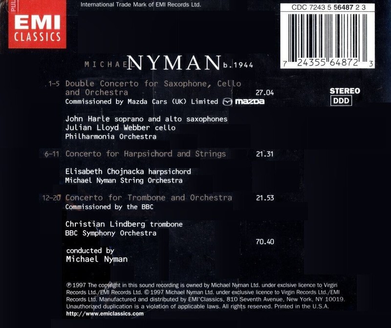MICHAEL NYMAN Concertos for Harpsichord Trombone Saxophone & Cello (CD, EMI) gallery