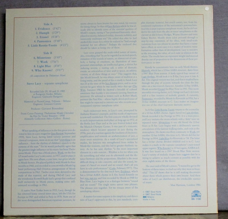 Steve Lacy Only Monk More Monk Soul Note Originals 2Lps Complete Solo Near Mint gallery