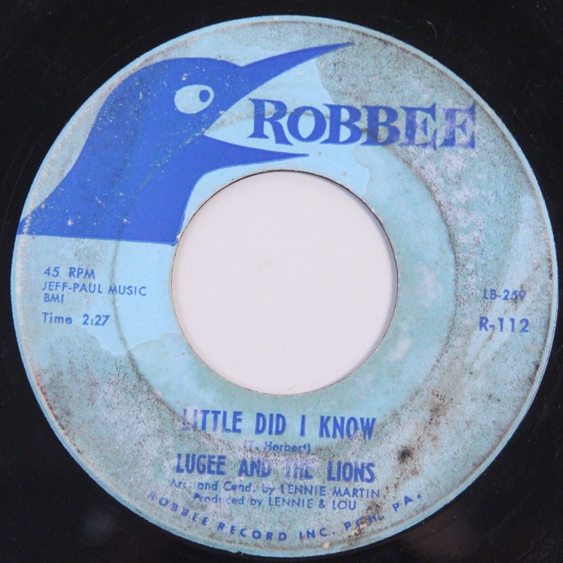 Lugee and the Lions 7″ 45 rpm Little Did I Know & The Jury Robbee Records 1961