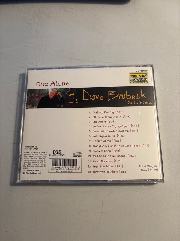 DAVE BRUBECK ONE ALONE SOLO PIANO CD 2000 TELARC JAZZ CD-83510 RARE CLUB EDITION gallery