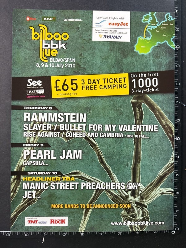 BILBAO BBK 2010 PEARL JAM RAMMSTEIN MANICS 8X12′ Original Magazine Advert M112