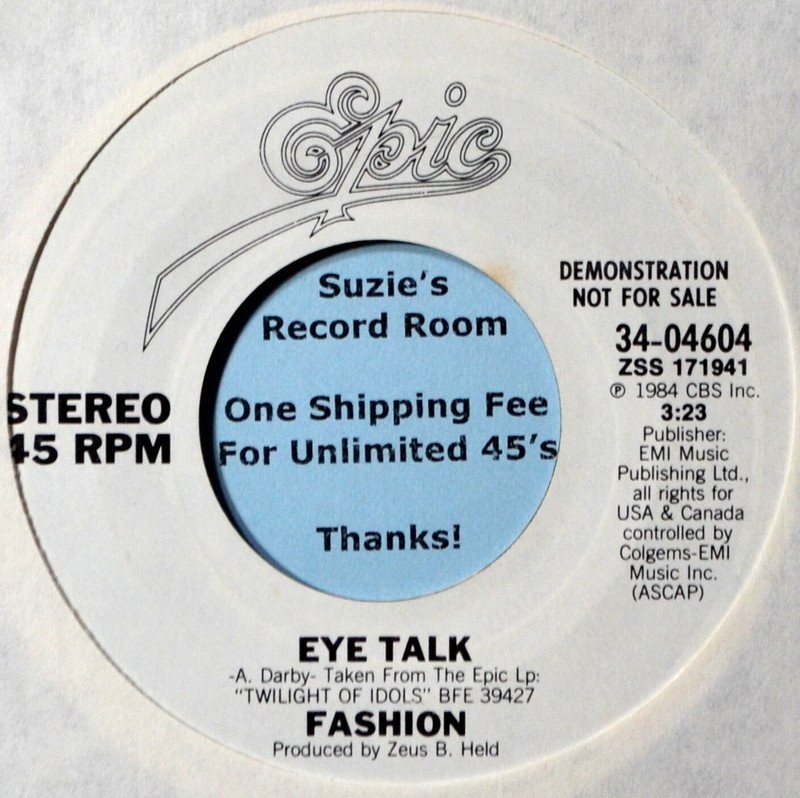 Fashion – Eye Talk – New Wave Synth Pop DJ Promo NM 45 7″ Vinyl -COUPONS!