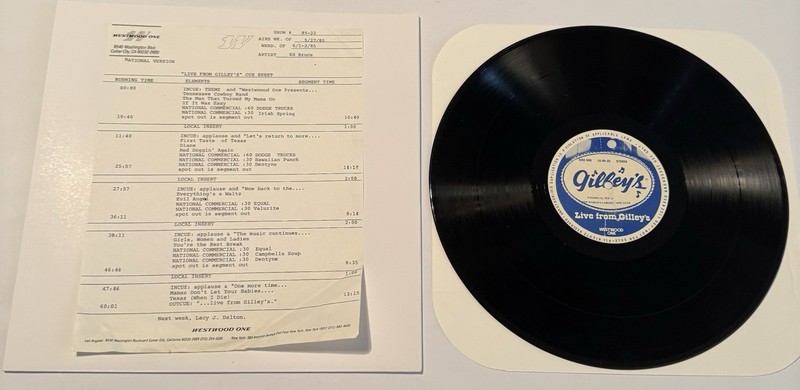 33 LP Vinyl Record, Live From Gilleys, Ed Bruce, W/ Cue Sheet, 6/1985, VG