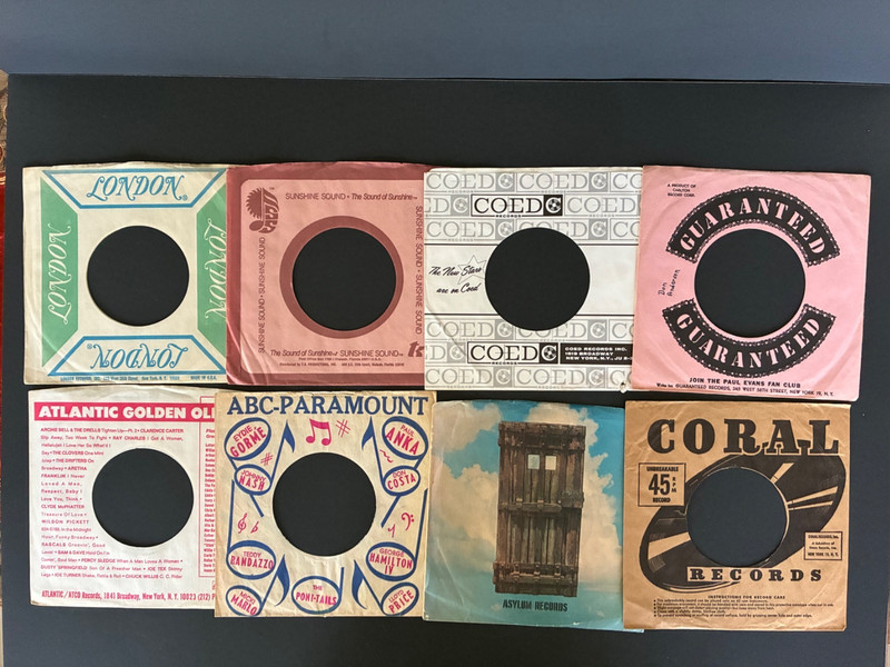 LOT of 6 Vintage 45 rpm Company Sleeve LONDON ABC PARAMOUNT ATCO SUNSHINE SOUND