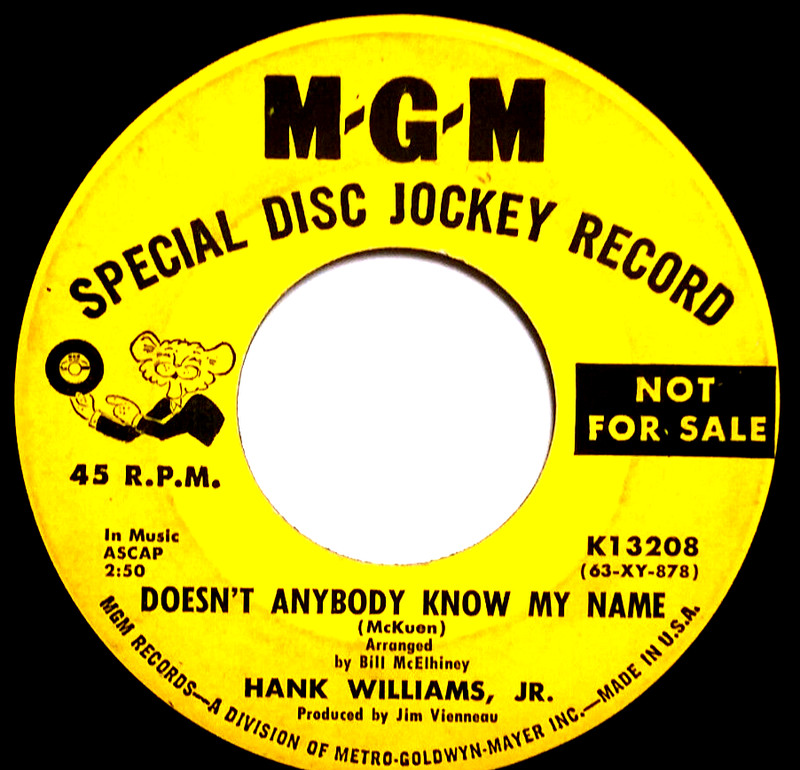 HANK WILLIAMS JR - Doesnt Anybody Know My Name / Long Gone Blues - Vinyl 45rpm gallery